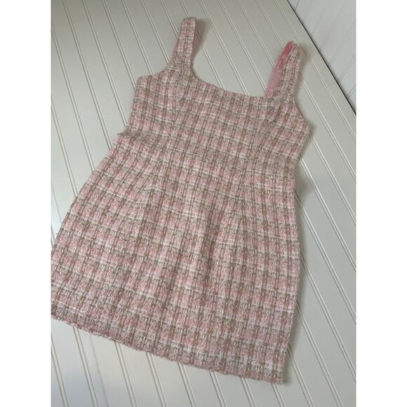 Rumored Dresses & Skirts - NWT Rumored Wiggy Dress Pink Shimmer Tweed Squared Neck Bodycon Size 10